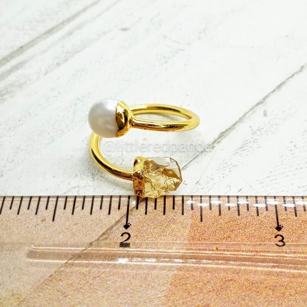 Citrine and biwa pearl wrap ring - Picture 5 of 5